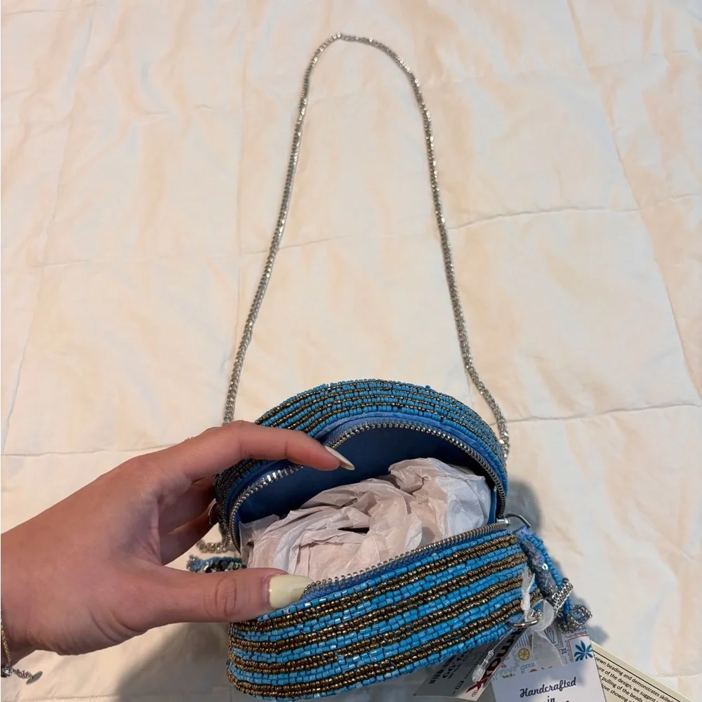 Caviar Tin Beaded Crossbody Bag Novelty Crossbody Statement Purse Chain Strap - Picture 5 of 5